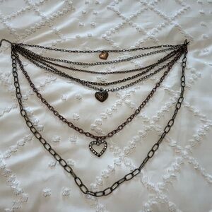 Mixed METAL vintage  7 layered heart pendant necklace. Hammered copper